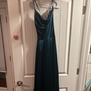 Emerald green drape neck dress